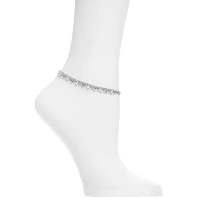Nordstrom Rack Double Layer Cz & Faux Pearl Anklet In Clear- White- Silver