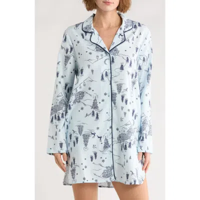 Nordstrom Rack Dreamy Tree Print Flannel Long Sleeve Nightgown In Blue