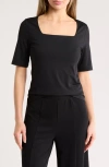 Nordstrom Rack Elbow Sleeve Sculpted Knit Top In Black