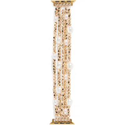 Nordstrom Rack Embellished Beaded Apple Watch® Watchband In Gold