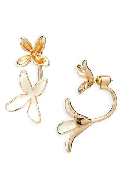 Nordstrom Rack Enamel Flower Jacket Earrings In Gold