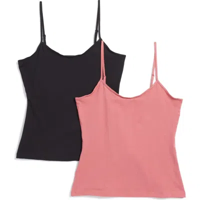 Nordstrom Rack Everyday 2-pack Camisoles In Black -pink Mauve