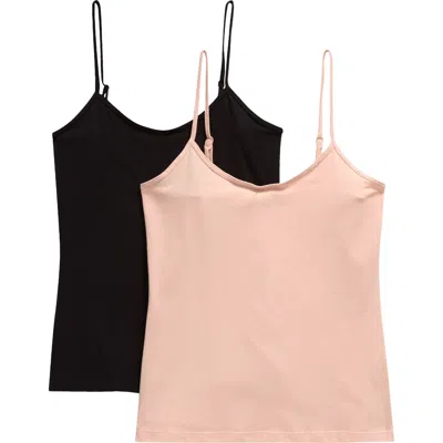 Nordstrom Rack Everyday 2-pack Camisoles In Pink Hero -black