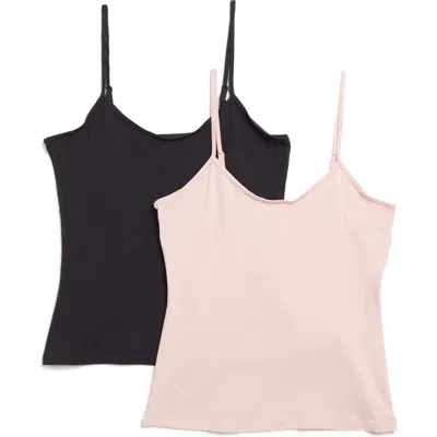 Nordstrom Rack Everyday 2-pack Camisoles In Pink Puff -black