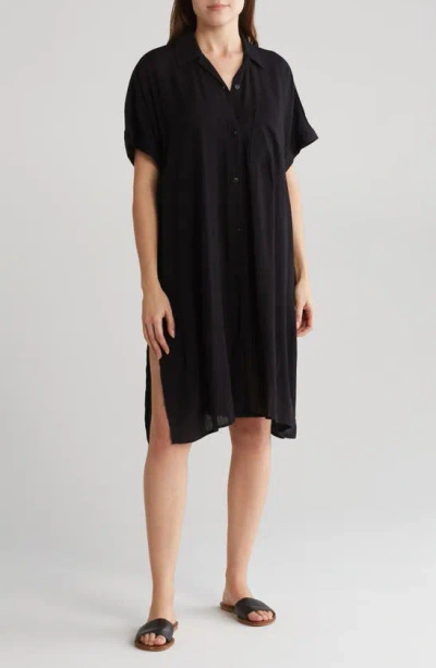 Nordstrom Rack Everyday Button-down Beach Cover-up Tunic In Black