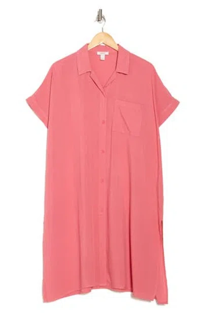 Nordstrom Rack Everyday Button-down Beach Cover-up Tunic In Pink Dune