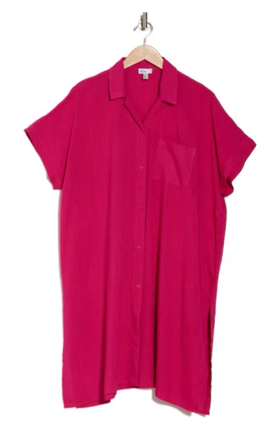 Nordstrom Rack Everyday Button-down Beach Cover-up Tunic In Pink Electric