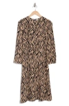 Nordstrom Rack Everyday Long Sleeve Midi Dress In Black- Tan Zebra Stripes