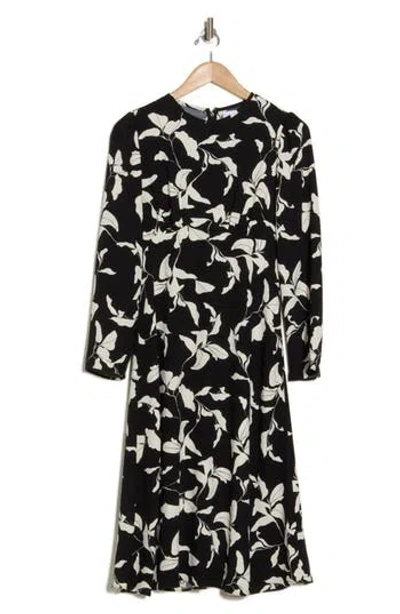 Nordstrom Rack Everyday Long Sleeve Midi Dress In Black Lyrical Leaves