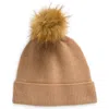 Nordstrom Rack Faux Fur Cashmere Pompom Beanie In Camel