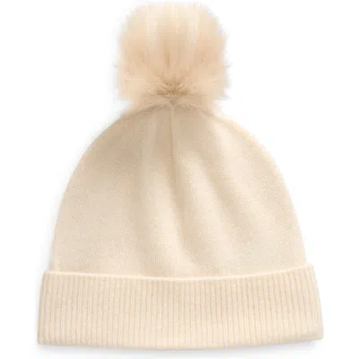 Nordstrom Rack Faux Fur Cashmere Pompom Beanie In Ivory Pristine