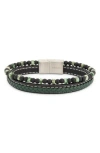 Nordstrom Rack Faux Leather & Beaded Double Strand Bracelet In Black- Green- Stainless