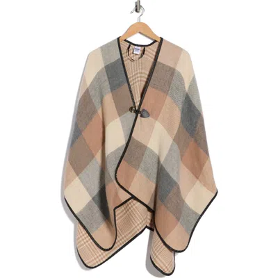 Nordstrom Rack Faux Leather Trim Check Ruana In Brown