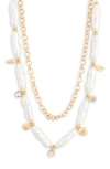 Nordstrom Rack Faux Pearl & Chain Tiered Layered Necklace In Gold