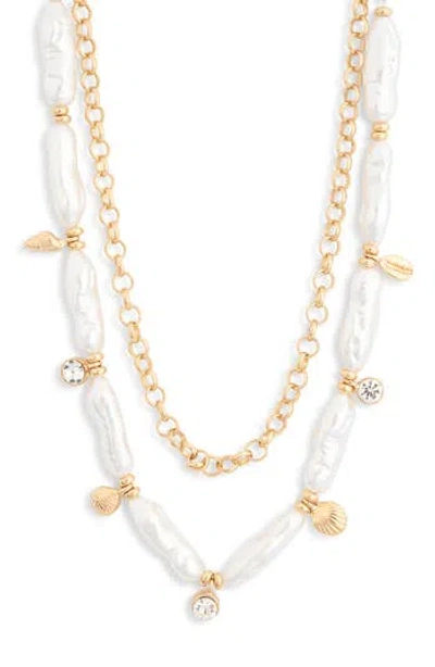 Nordstrom Rack Faux Pearl & Chain Tiered Layered Necklace In Gold
