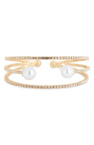 Nordstrom Rack Faux Pearl & Crystal Caged Cuff Bracelet In Gold