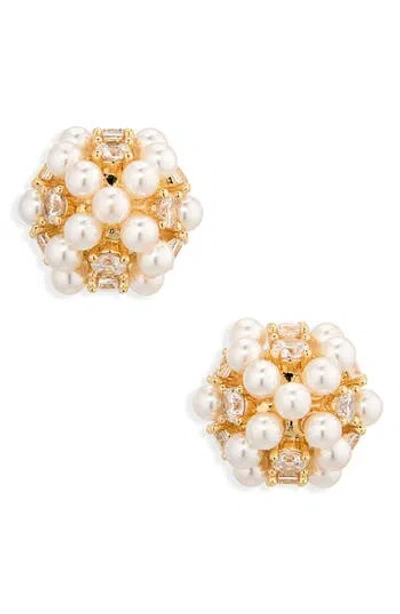 Nordstrom Rack Faux Pearl & Crystal Cluster Stud Earrings In Gold