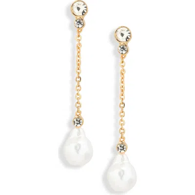 Nordstrom Rack Faux Pearl & Crystal Drop Earrings In Clear- White- Gold