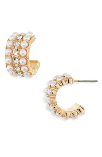 Nordstrom Rack Faux Pearl & Crystal Hoop Earrings In Gold
