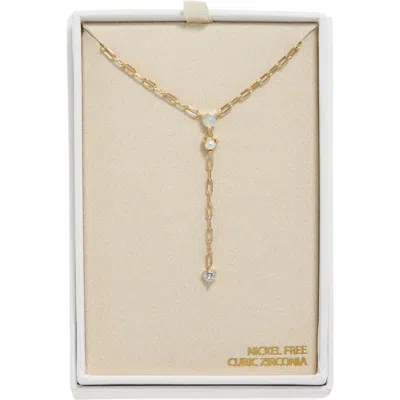 Nordstrom Rack Faux Pearl & Cz Y-necklace In Gold