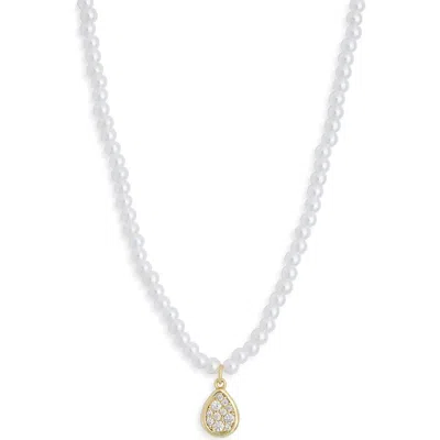 Nordstrom Rack Faux Pearl & Pavé Crystal Teardrop Pendant Necklace In Metallic