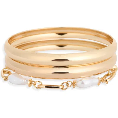 Nordstrom Rack Faux Pearl Bangle Bracelet In Gold