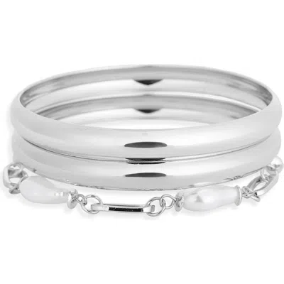 Nordstrom Rack Faux Pearl Bangle Bracelet In Silver
