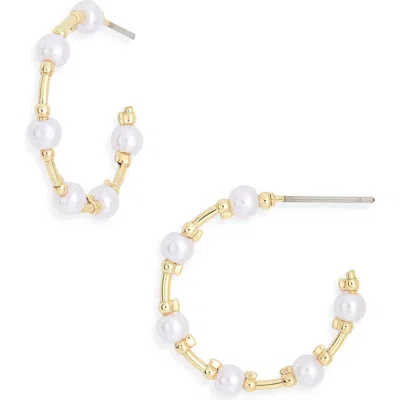 Nordstrom Rack Faux Pearl Beaded Station Hoop Earrings In Gold