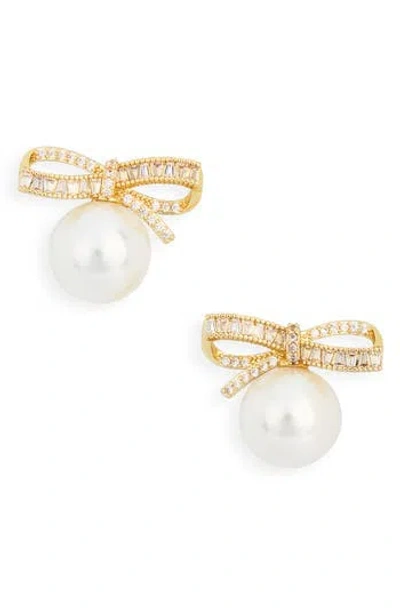 Nordstrom Rack Faux Pearl Bow Stud Earrings In Gold