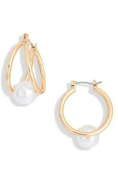 Nordstrom Rack Faux Pearl Caged Hoop Earrings In Gold