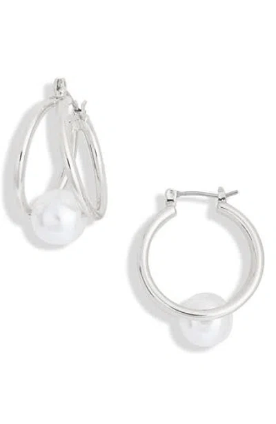 Nordstrom Rack Faux Pearl Caged Hoop Earrings In Metallic