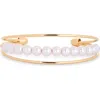 Nordstrom Rack Faux Pearl Center Row Cuff Bracelet In Gold