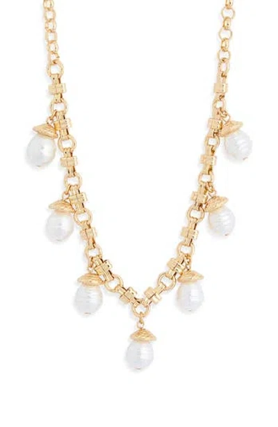 Nordstrom Rack Faux Pearl Charm Necklace In Gold