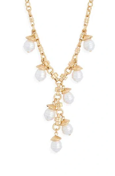 Nordstrom Rack Faux Pearl Charm Y-necklace In Gold