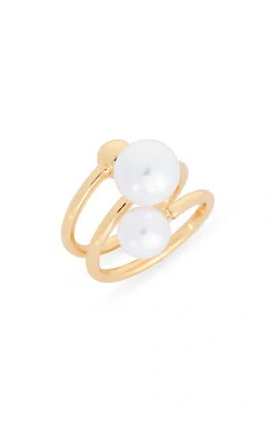 Nordstrom Rack Faux Pearl Coiled Wrap Ring In Gold