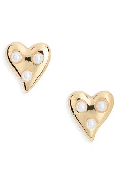 Nordstrom Rack Faux Pearl Heart Stud Earrings In Gold