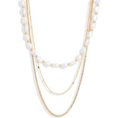 Nordstrom Rack Faux Pearl Layered Chain Necklace In Gold