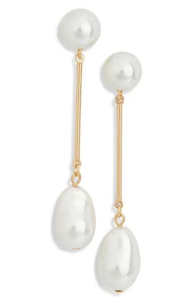 Nordstrom Rack Faux Pearl Linear Drop Earrings In Gold