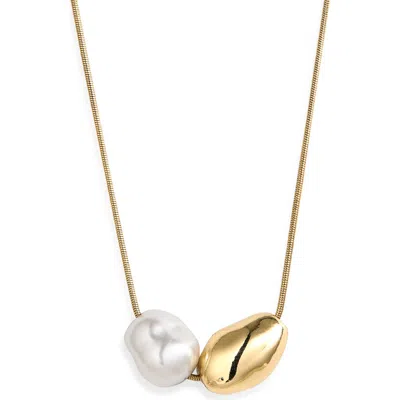 Nordstrom Rack Faux Pearl Nugget Pendant Necklace In White- Gold