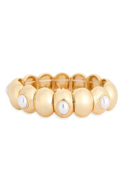 Nordstrom Rack Faux Pearl Puffy Oval Stretch Bracelet In Gold