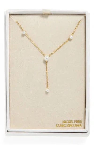 Nordstrom Rack Faux Pearl Station Y-necklace In Gold