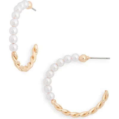 Nordstrom Rack Faux Pearl Twist Metal Hoop Earrings In Gold