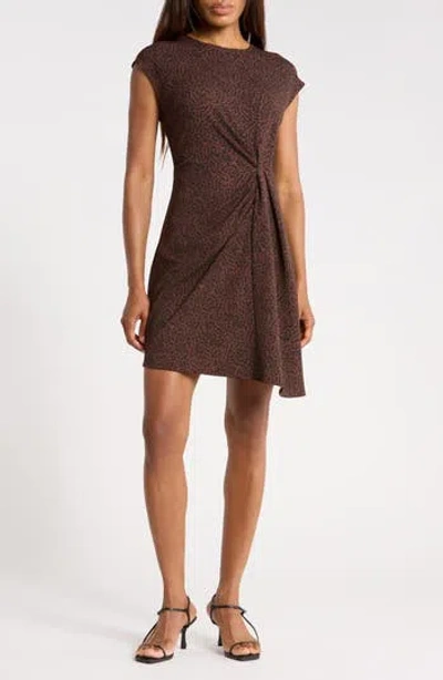 Nordstrom Rack Faux Wrap Cap Sleeve Minidress In Brown