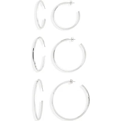 Nordstrom Rack Flat Edge 3-pack Hoop Earrings In Silver