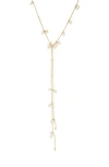 Nordstrom Rack Floating Cubic Zirconia & Faux Pearl Lariat Necklace In Multi