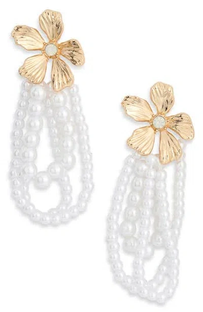 Nordstrom Rack Floral Faux Pearl Drop Earrings In Metallic