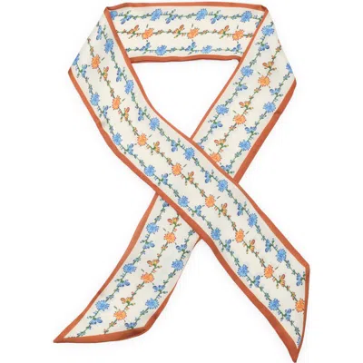 Nordstrom Rack Floral Mini Skinny Scarf In Brown- Ivory Floral