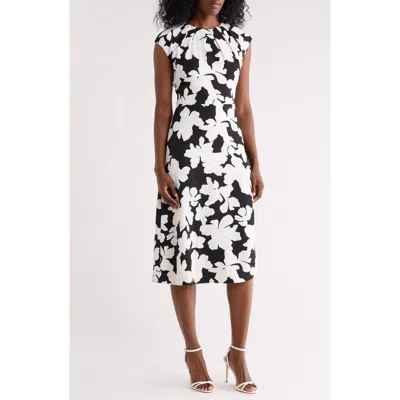 Nordstrom Rack Floral Pleat Neck Cap Sleeve Midi Sheath Dress
