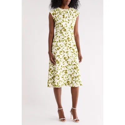 Nordstrom Rack Floral Pleat Neck Cap Sleeve Midi Sheath Dress