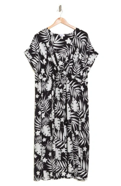 Nordstrom Rack Floral Short Sleeve Cover-up Dress In Black Botanical Shadows